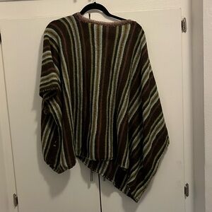 Handmade by Seller Poncho, Kimono One Size Fits Most Green, Brown Stripe